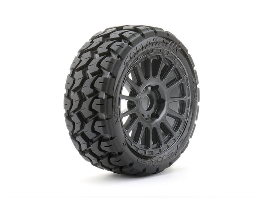 1/8 Buggy Tomahawk Tires Mounted on Black Radial Rims, Medium Soft, Belted (2)