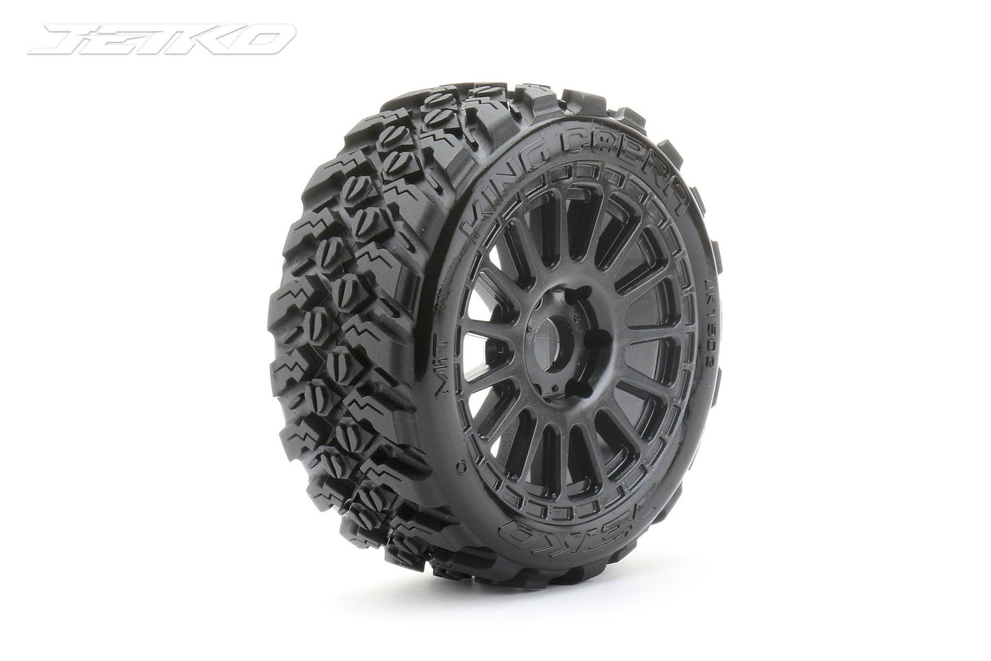 Jetko King Cobra 1/8 Buggy Tires Mounted on Black Radial Rims, Medium Soft, Belted (2)