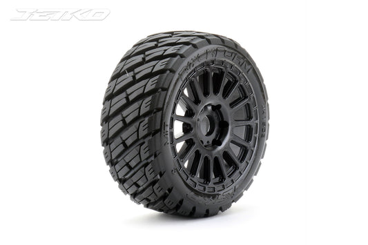 Jetko Super Sonic 1/8 Buggy Tires Mounted on Black Radial Rims, Medium Soft, Belted (2)