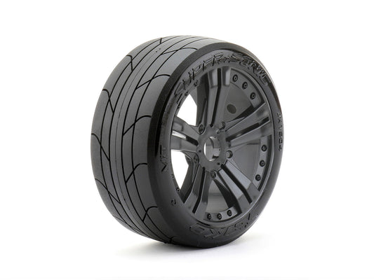Jetko Super Sonic 1/8 Buggy Tires Mounted on Black Radial Rims, Medium Soft, Belted (2)