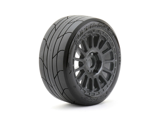 Jetko Super Sonic 1/8 Buggy Tires Mounted on Black Radial Rims, Medium Soft, Belted (2)