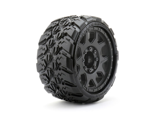 1/8 SGT 3.8 King Cobra Tires Mounted on Black Claw Rims, Medium Soft, Belted, 17mm 1/2" Offset (2)