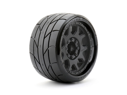 Jetko Super Sonic 1/8 SGT 3.8 Tires Mounted on Black Claw Rims, Medium Soft, Belted, 17mm 1/2" Offset (For Traxxas Maxx) (2)