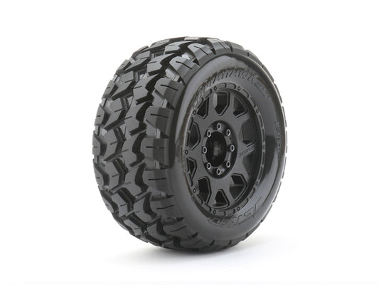 1/8 MT 3.8 Tomahawk Tires Mounted on Black Claw Rims, Medium Soft, Belted, 17mm 1/2" Offset (2)