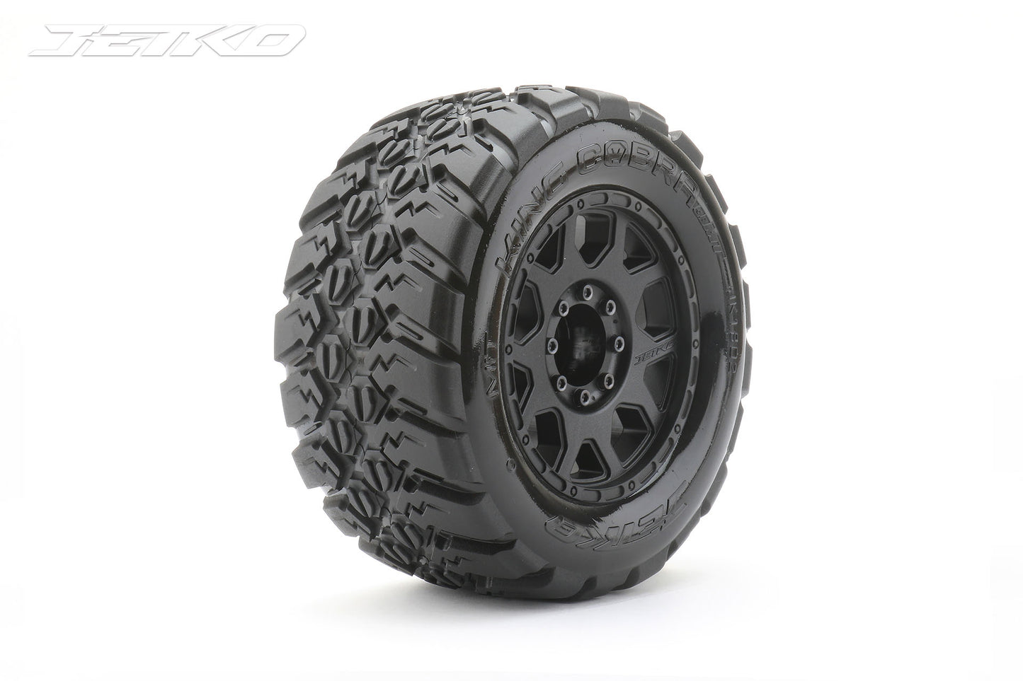1/8 MT 3.8 King Cobra Tires Mounted on Black Claw Rims, Medium Soft, Belted, 17mm 1/2" Offset (2)
