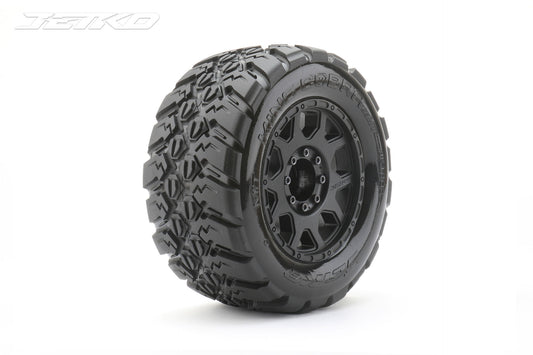 1/8 MT 3.8 King Cobra Tires Mounted on Black Claw Rims, Medium Soft, Belted, 17mm 1/2" Offset (2)