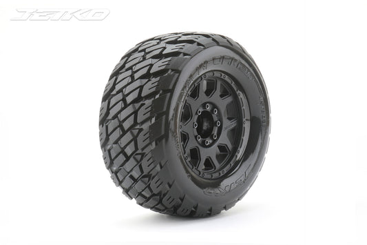 1/8 MT 3.8 Rockform Tires Mounted on Black Claw Rims, Medium Soft, Belted, 17mm 1/2" Offset (2)