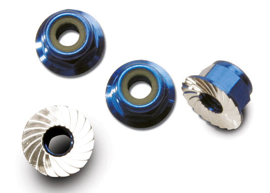 Traxxas 4mm Aluminum Flanged Serrated Nuts (4)