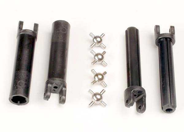Traxxas Half shafts, long truck (external-splined (2) & internal-splined (2)/ metal U-joints (4)