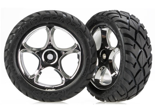 Traxxas Tires & wheels, assembled (Tracer 2.2" chrome wheels, Anaconda 2.2" tires with foam inserts) (2) (Bandit front)