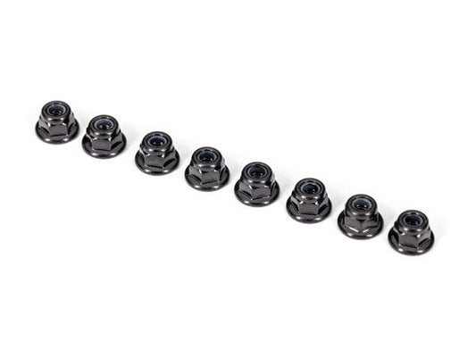 Traxxas Nuts, 3mm nylon locking, flanged, black (8)