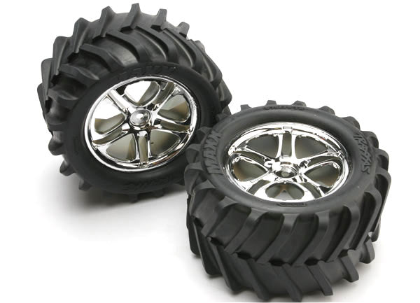 Traxxas Maxx Pre-Mounted Tires w/SS Split Spoke Wheels (2) (Revo,TMX) (Chrome)