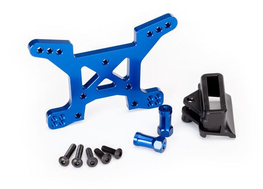 Traxxas Shock tower, front, 7075-T6 aluminum (blue-anodized) (1)/ body mount bracket (1)