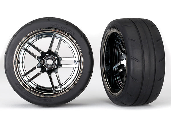 Traxxas Tires and wheels, assembled, glued (split-spoke wheels, 1.9" Response tires) (extra wide, rear) (2)