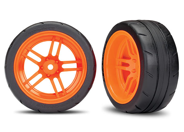 Traxxas Tires and wheels, assembled, glued (split-spoke wheels, 1.9" Response tires) (extra wide, rear) (2)
