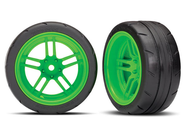 Traxxas Tires and wheels, assembled, glued (split-spoke wheels, 1.9" Response tires) (extra wide, rear) (2)