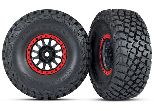 Traxxas Tires and wheels, assembled, glued (Method Racing wheels, black with red beadlock, BFGoodrich Baja KR3 tires) (2)