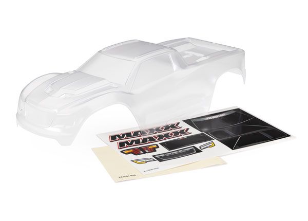Traxxas Body, Maxx V2 CLEAR  with window masks & decal sheet