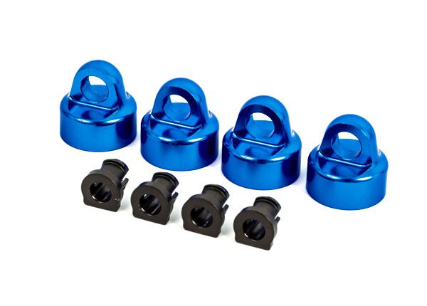 Traxxas Shock caps, aluminum (blue-anodized), GT-Maxx shocks (4)/ spacers (4) (for Sledge)