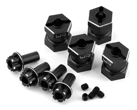 Yeah Racing 12mm Aluminum Hex Adaptors (Black) (4) (15mm Offset) SCX10 I /SCX10 II